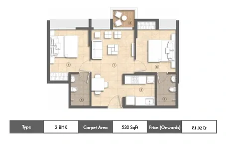 2 BHK-530 SqFt
